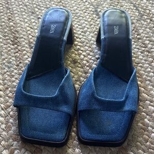Zara Women's Dark Blue Denim Mules